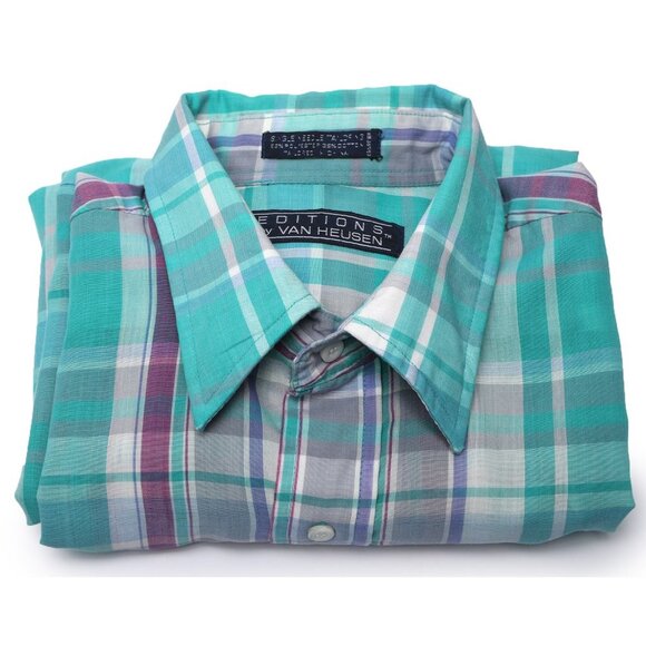 Vintage Editions Van Heusen Plaid Short Sleeve Shirt Button Down Casual Retro M - Picture 4 of 11